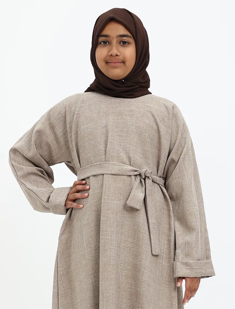 Mocha Linen Girls Abaya
